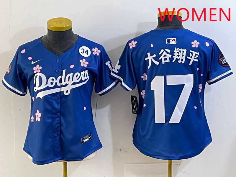 Women Los Angeles Dodgers #17 Ohtani Blue Sakura Edition 2025 Nike MLB Jersey style 14